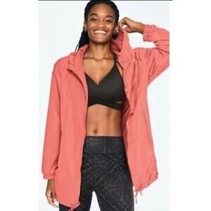 Victorias Secret PINK peach pink long sleeve hooded raincoat anorak jacket M